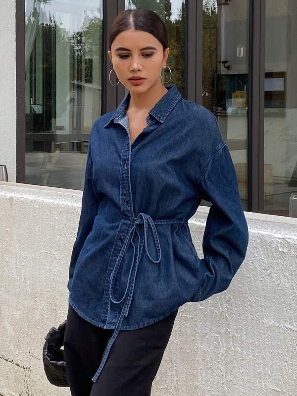 Blouse en jean  à manches longues, style western décontracté
